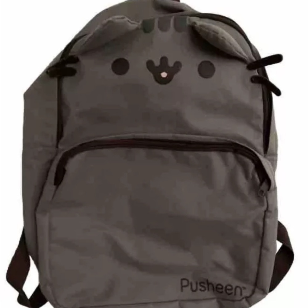2016 Pusheen Cat Face Backpack Gray Kitten School Book bag